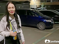 Nerdy darling Sucks Dick On Parking Lot