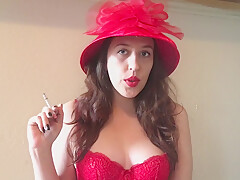 D Smoking Vs 120 Vintage Style Red Hat And Bra Red Lipstick With Sexy Goddess