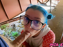 With Blue Hair And Glasses After School Having Sex Under The Hello Kiti Bridge